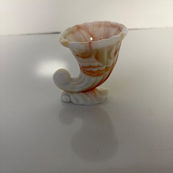 NYC Vogue Merc Milk Glass Slag Orange White Cornucopia Toothpick Holder Vase VTG - Picture 3 of 7